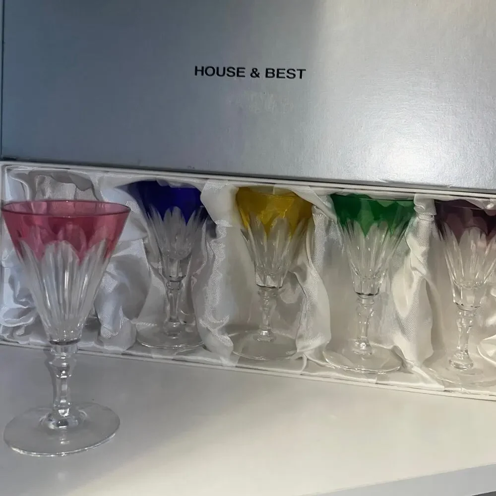 NEW Set of 5 Hungarian Crystal Colorful Cordial Liquor Glasses Hoya